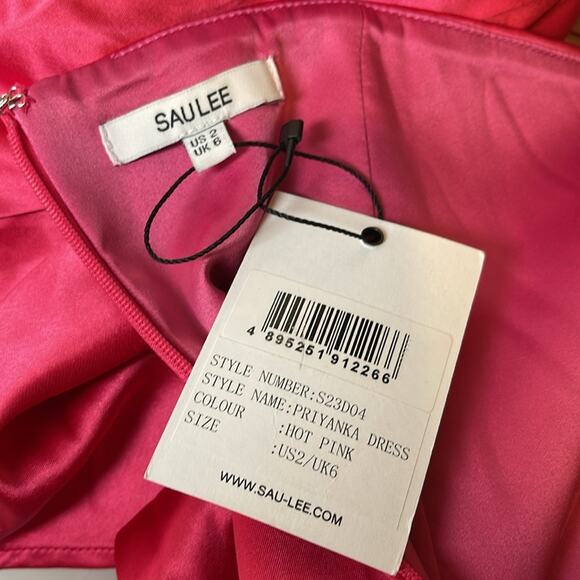 SAU LEE Priyanka Ruched Strapless Hot Pink Maxi Dress Size 2 - Picture 9 of 10